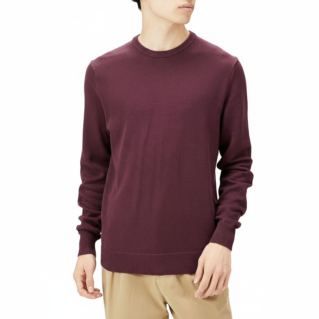 Men's Long-Sleeve Crewneck Sweater, 100% Cotton, Big & Tall Options Available