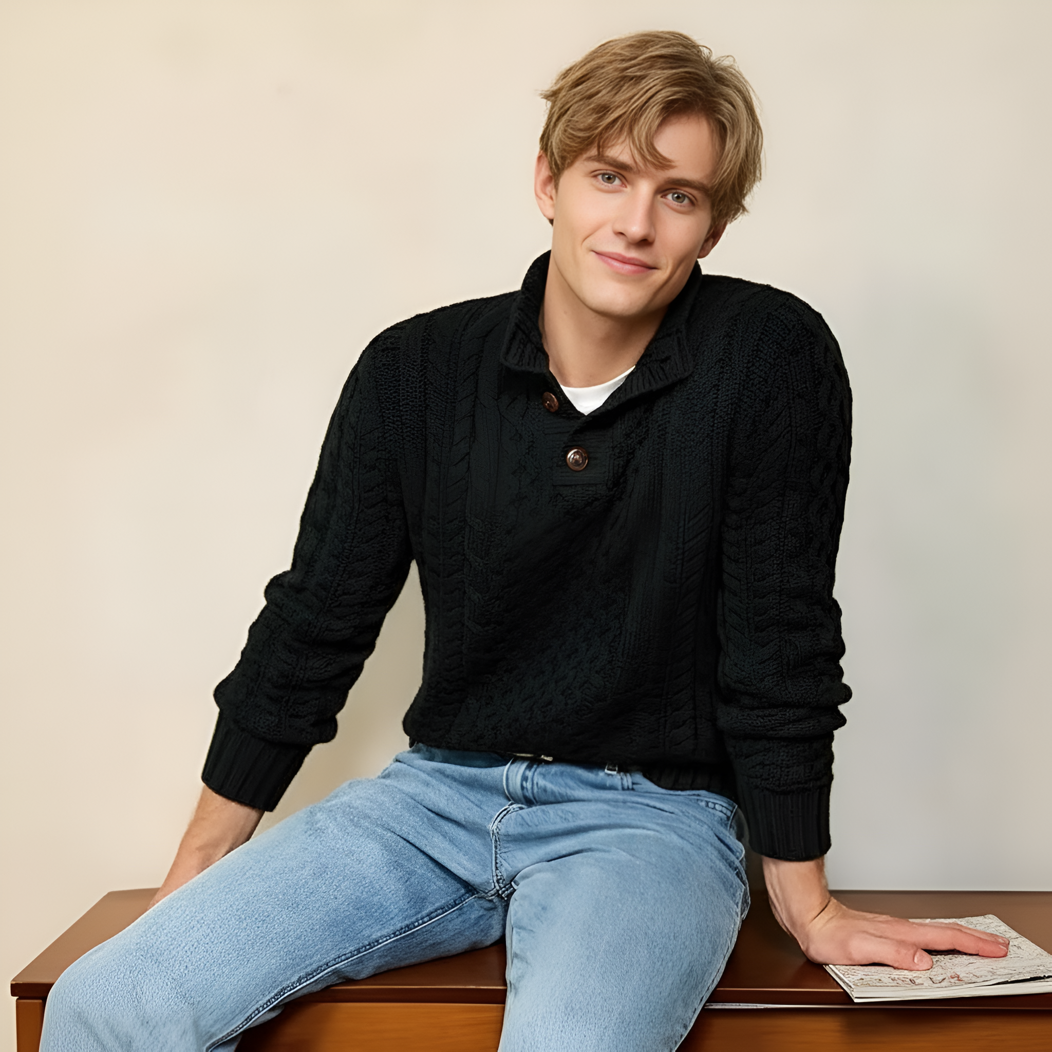 Knitted Chunky Thermal Sweater With Twisted Design For Men