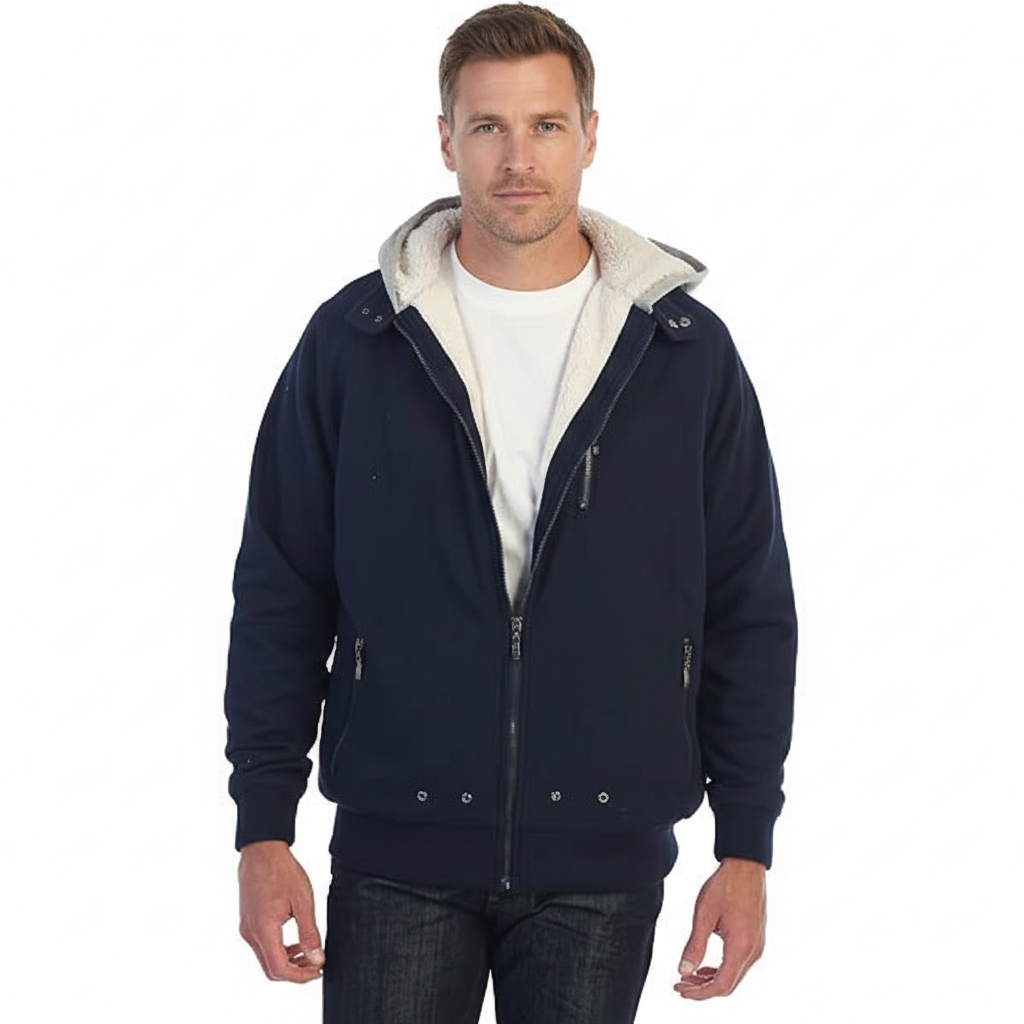 Men Soft Heavyweight Sherpa Lined Fleece Hoodie Jacket