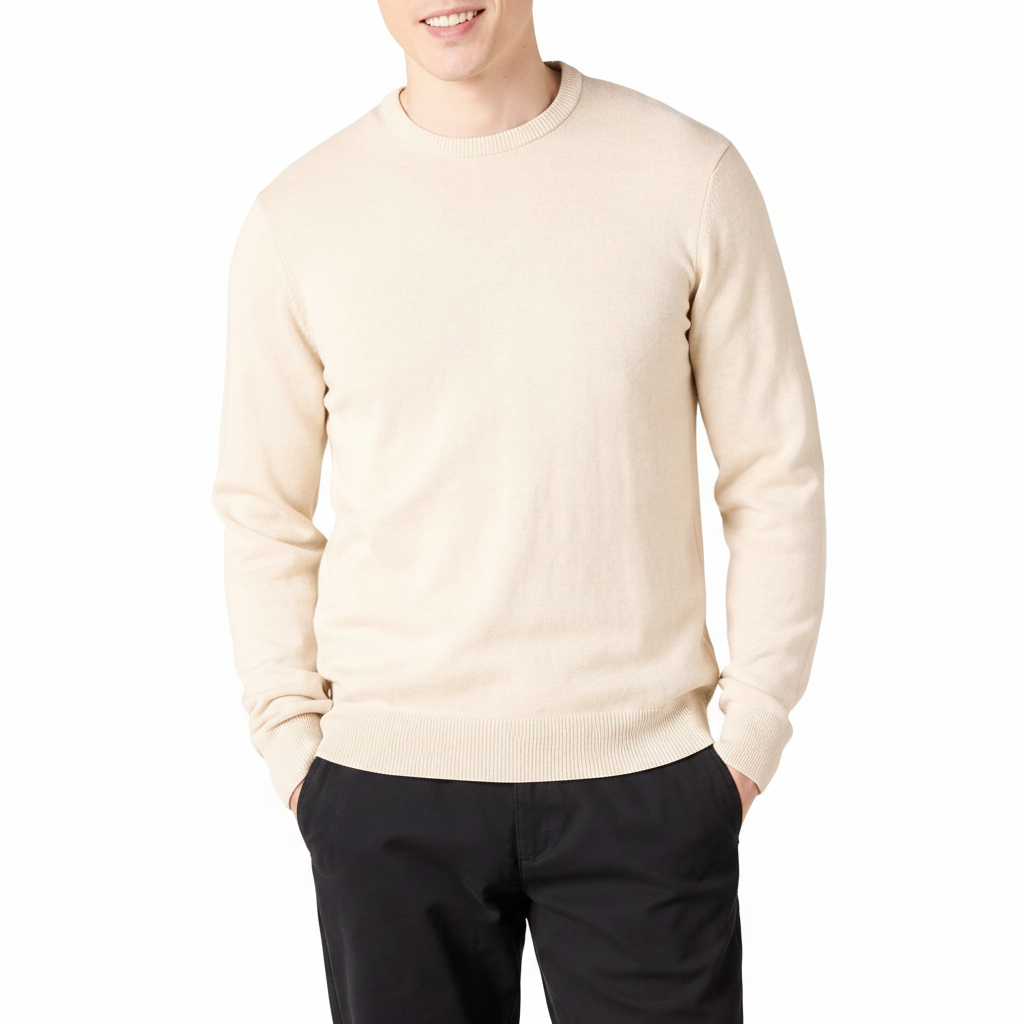 Men's Long-Sleeve Crewneck Sweater, 100% Cotton, Big & Tall Options Available