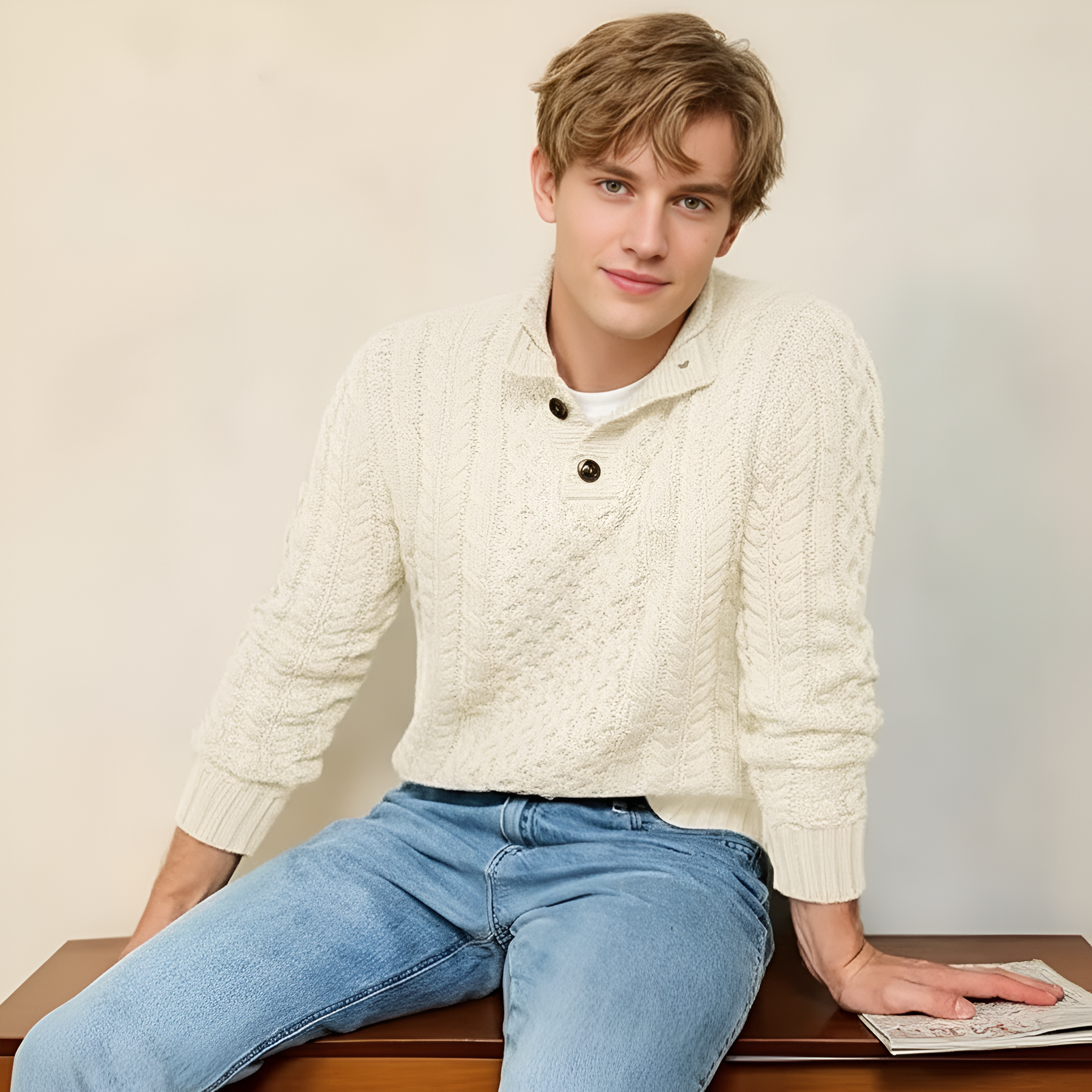 Knitted Chunky Thermal Sweater With Twisted Design For Men