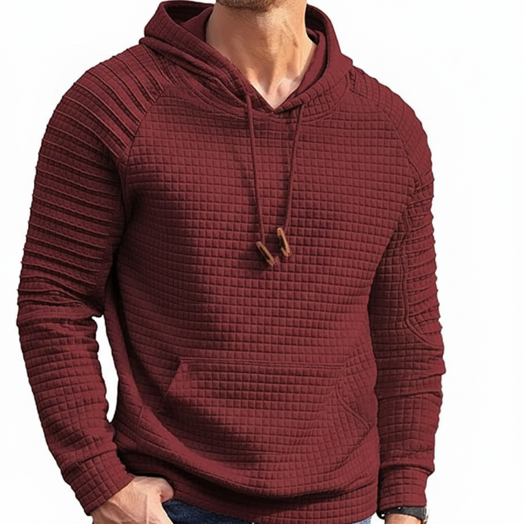 Waffle Knit Hooded Sweatshirt With Drawstring