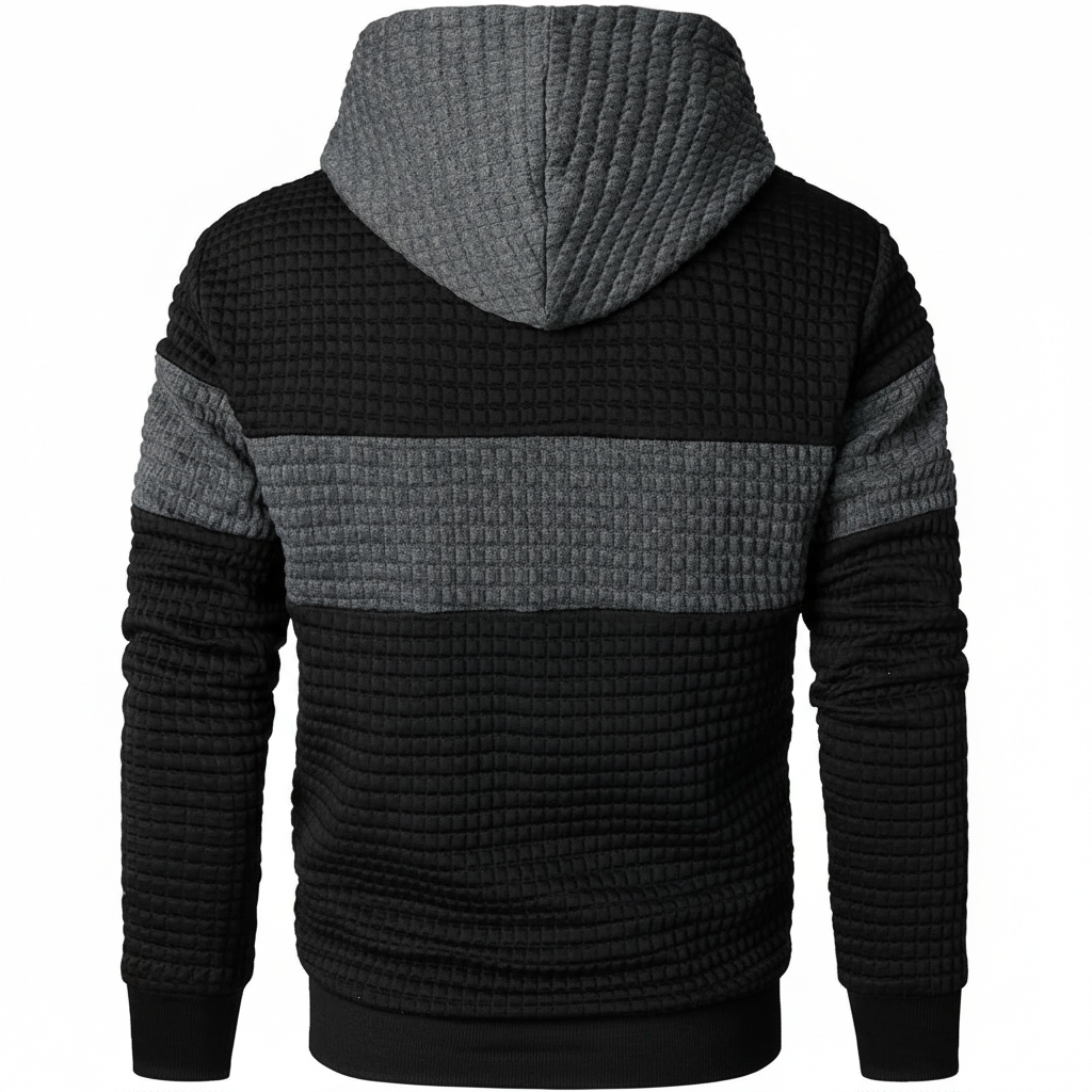 Men Sweatshirts Long Sleeve Pullover Patchwork Plaid Jacquard Hoodie Casual Drawstring Hoody Top