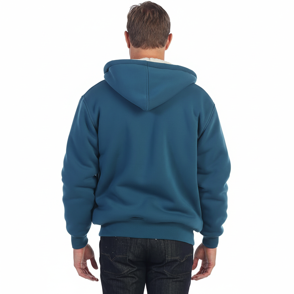 Men Soft Heavyweight Sherpa Lined Fleece Hoodie Jacket