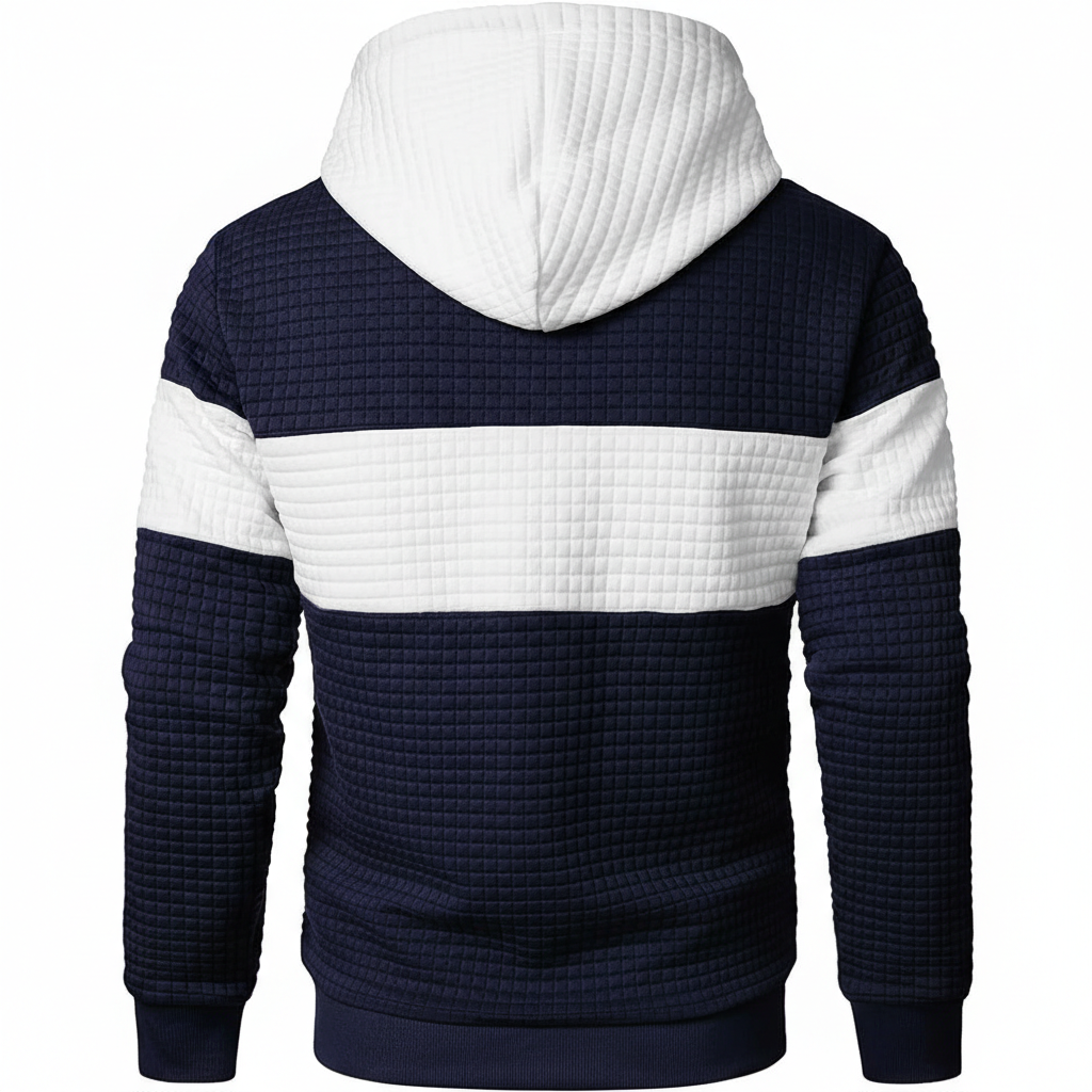 Men Sweatshirts Long Sleeve Pullover Patchwork Plaid Jacquard Hoodie Casual Drawstring Hoody Top
