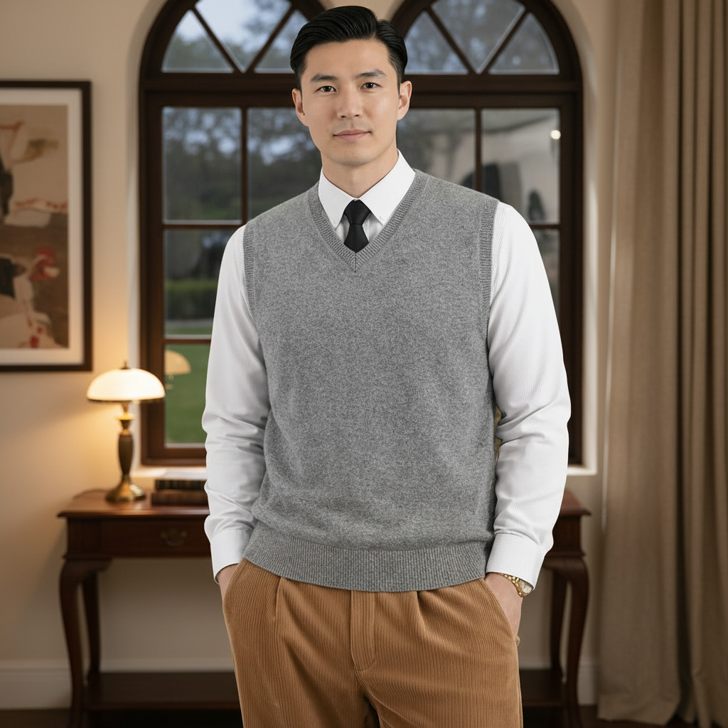 Wool Blend Knit Pullover Sweater Vest Fit For Men