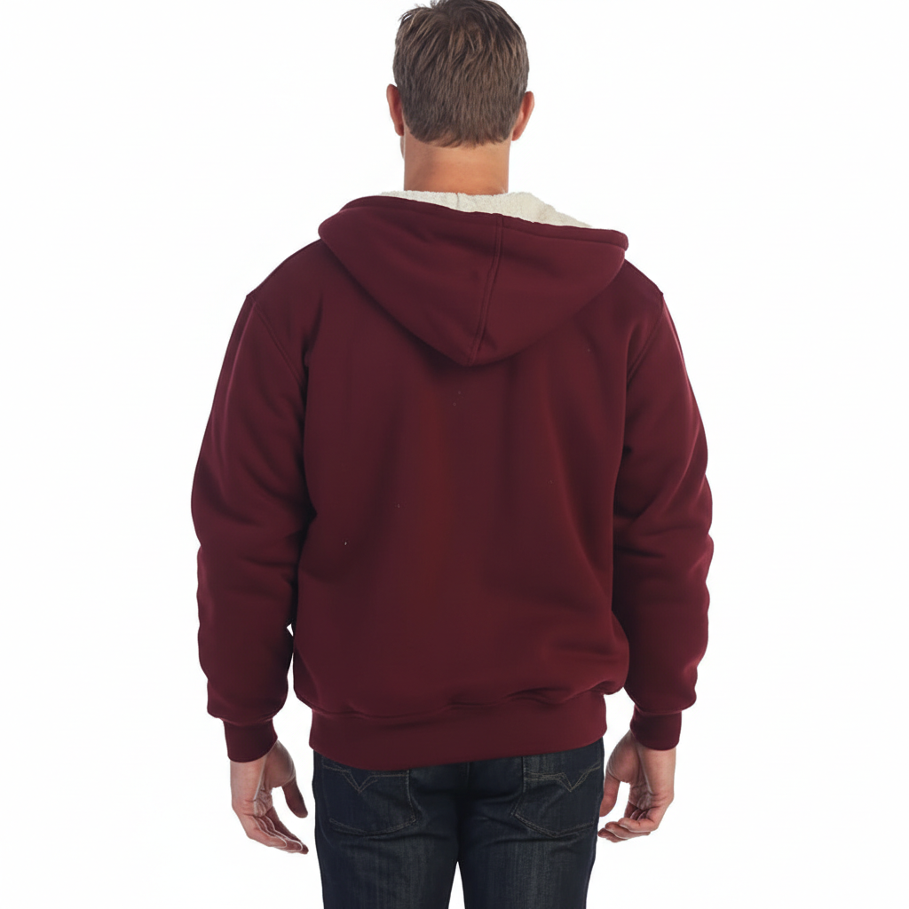 Men Soft Heavyweight Sherpa Lined Fleece Hoodie Jacket