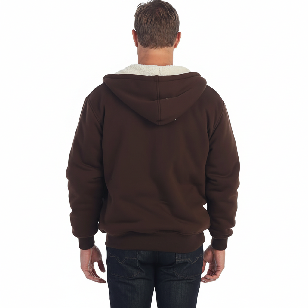 Men Soft Heavyweight Sherpa Lined Fleece Hoodie Jacket