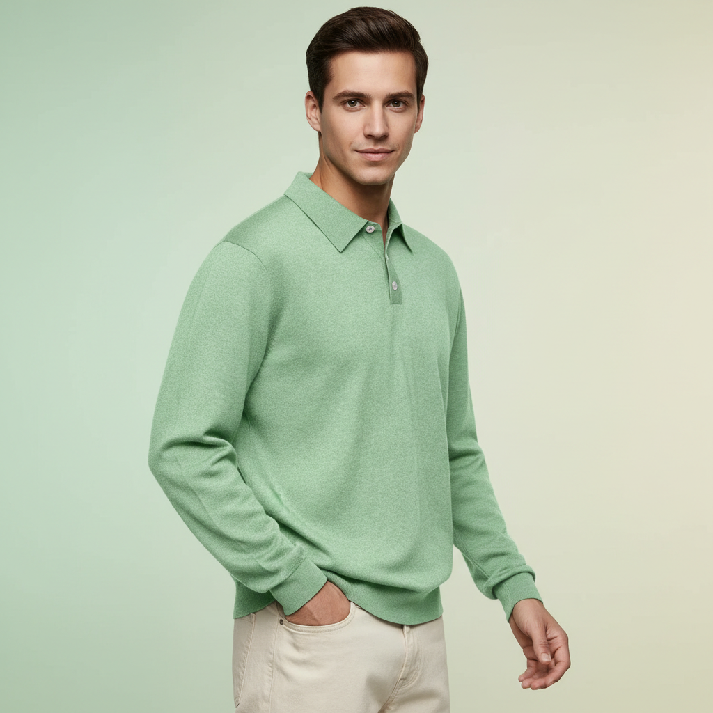 Cashmere Blend Lapel Polo Shirt For Men