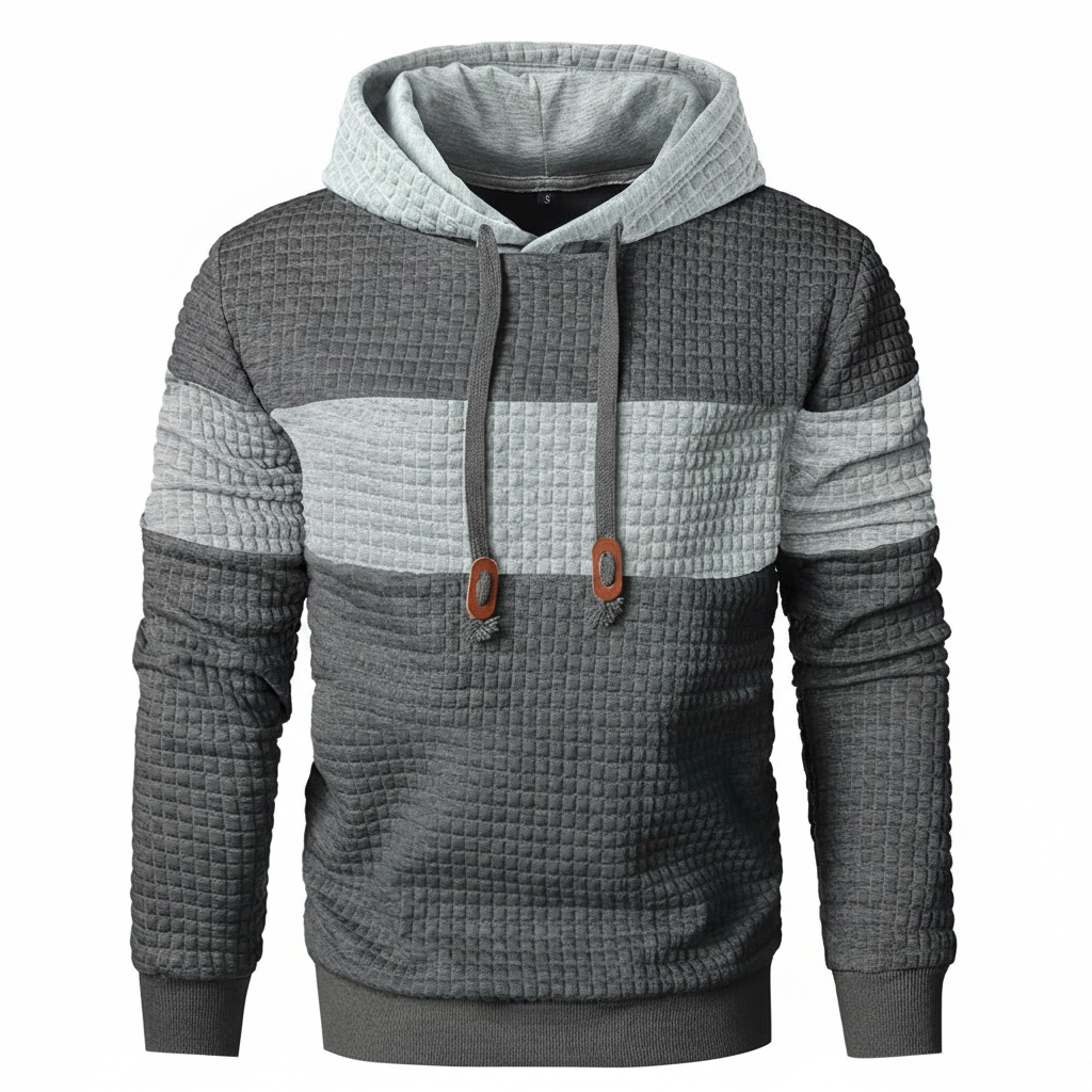 Men Sweatshirts Long Sleeve Pullover Patchwork Plaid Jacquard Hoodie Casual Drawstring Hoody Top