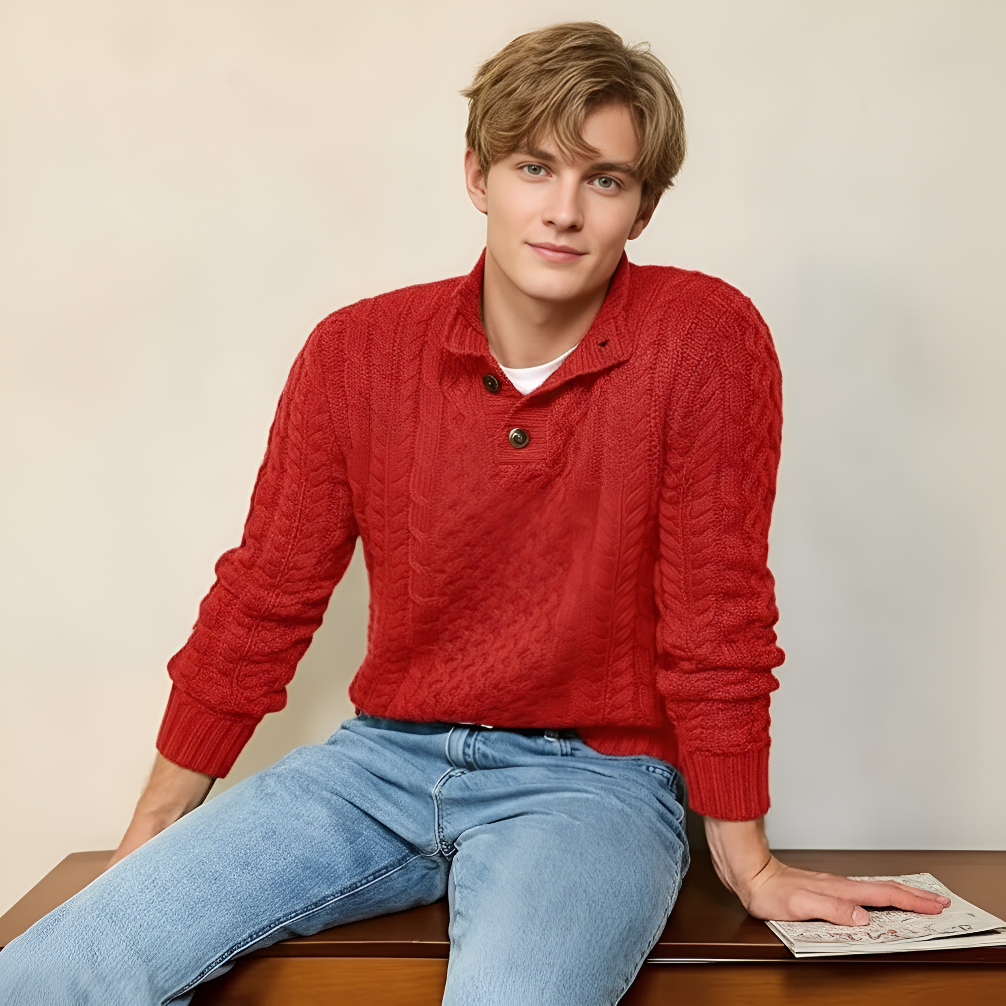 Knitted Chunky Thermal Sweater With Twisted Design For Men