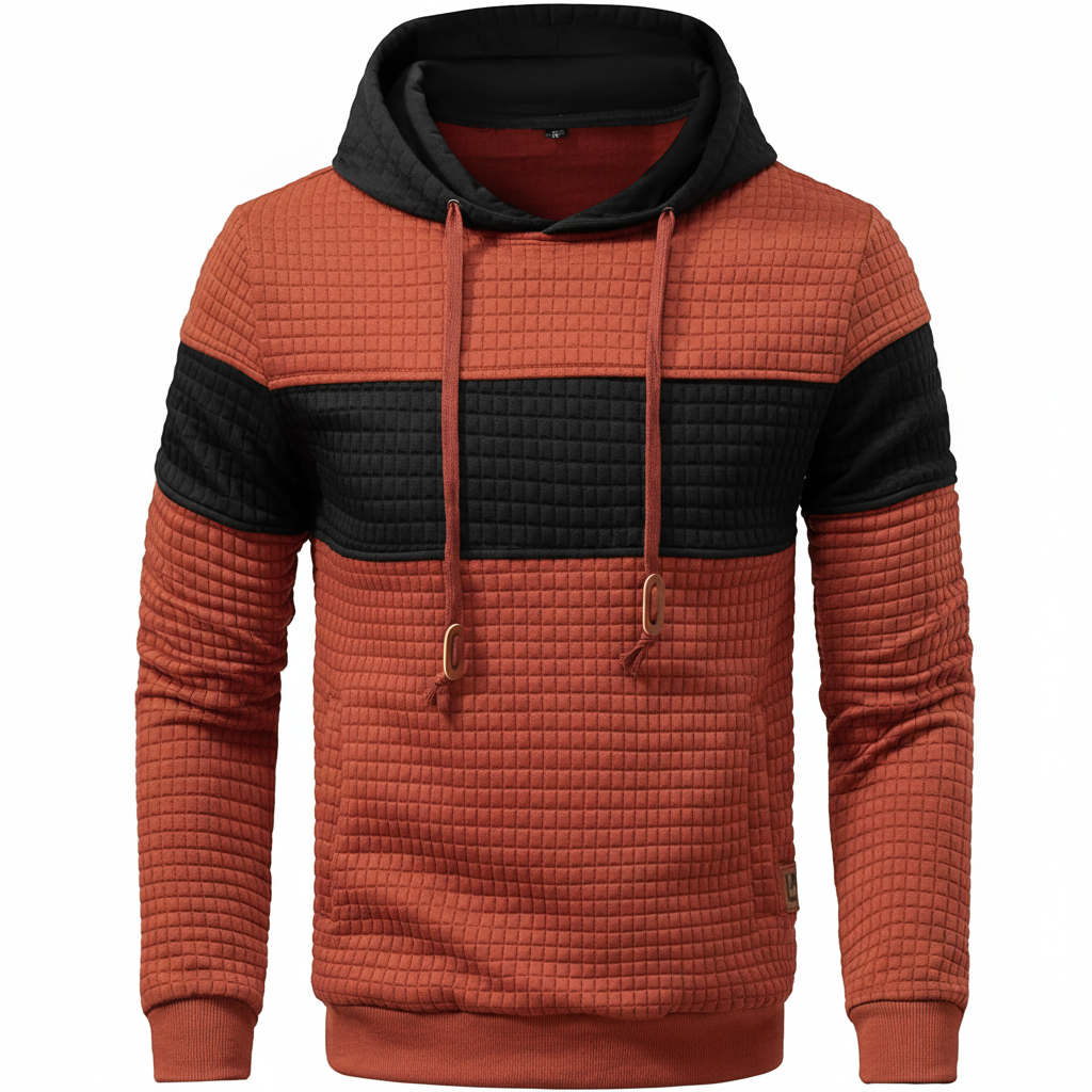 Men Sweatshirts Long Sleeve Pullover Patchwork Plaid Jacquard Hoodie Casual Drawstring Hoody Top