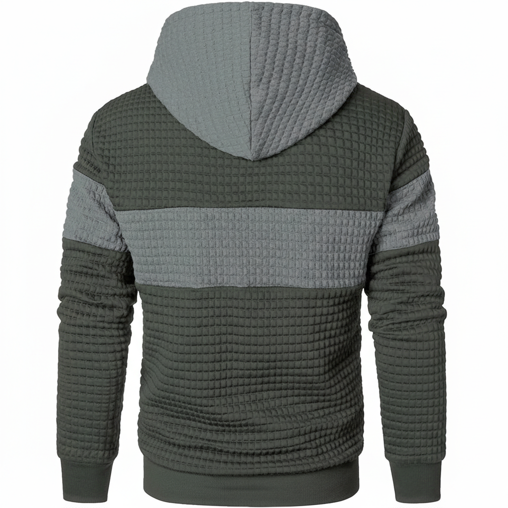 Men Sweatshirts Long Sleeve Pullover Patchwork Plaid Jacquard Hoodie Casual Drawstring Hoody Top
