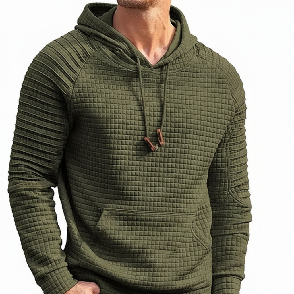 Waffle Knit Hooded Sweatshirt With Drawstring