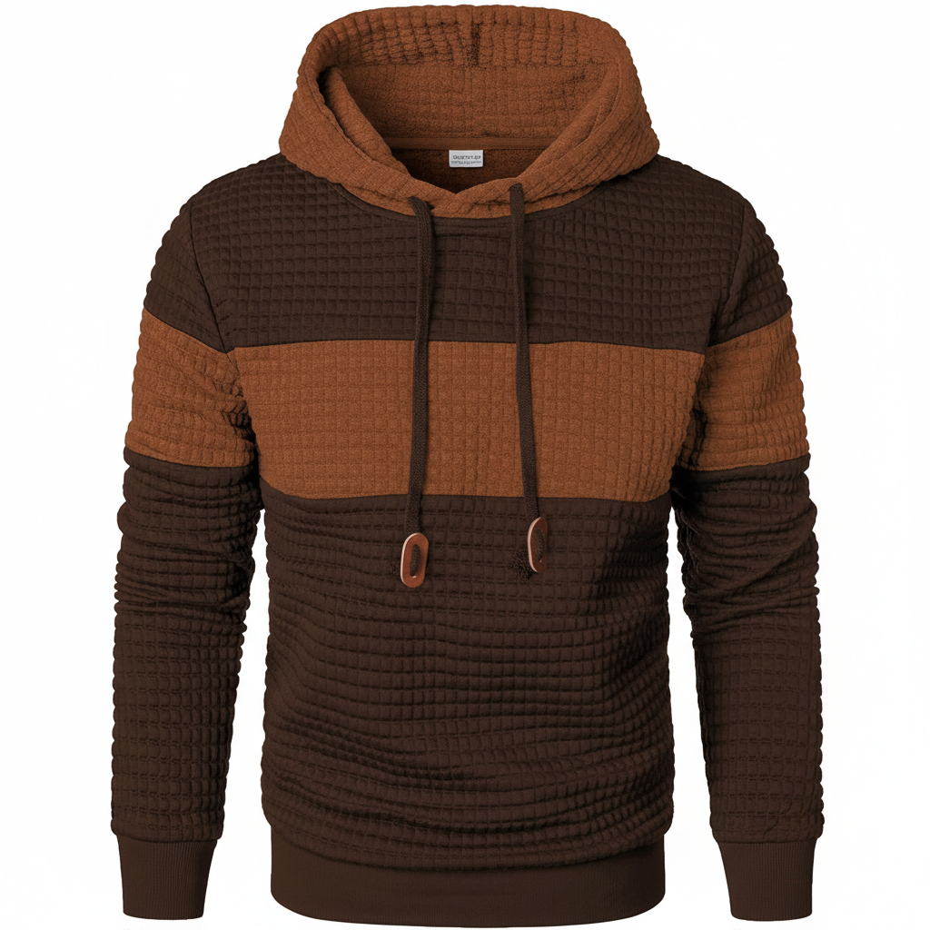 Men Sweatshirts Long Sleeve Pullover Patchwork Plaid Jacquard Hoodie Casual Drawstring Hoody Top