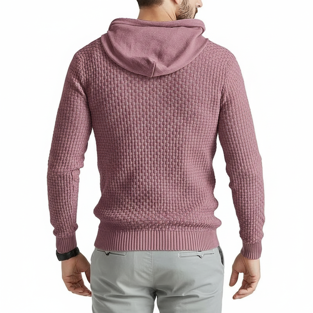 Mens Hooded Sweatshirt Long Sleeve Solid Knitted Hoodie Pullover Sweater