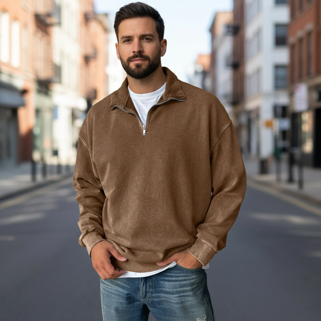 Stand Collar Half Zip Pullover For Men