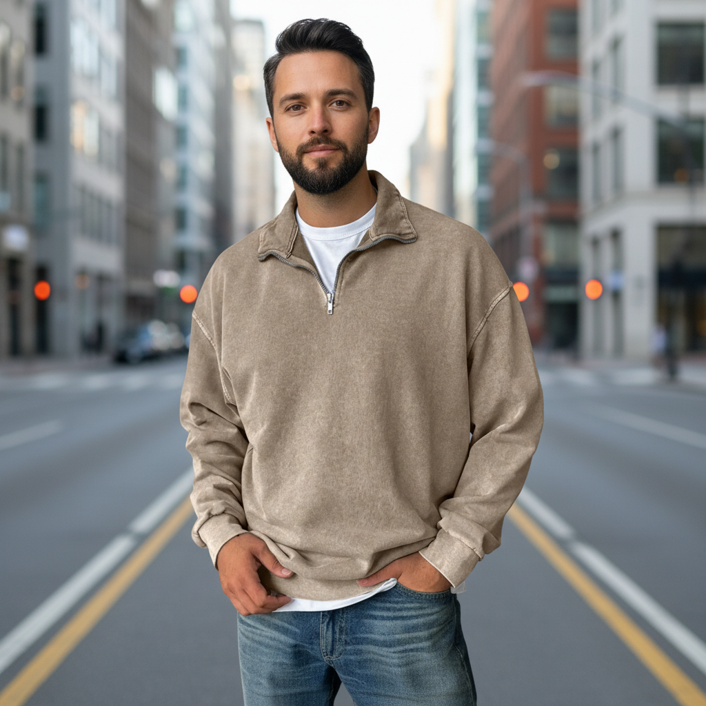 Stand Collar Half Zip Pullover For Men