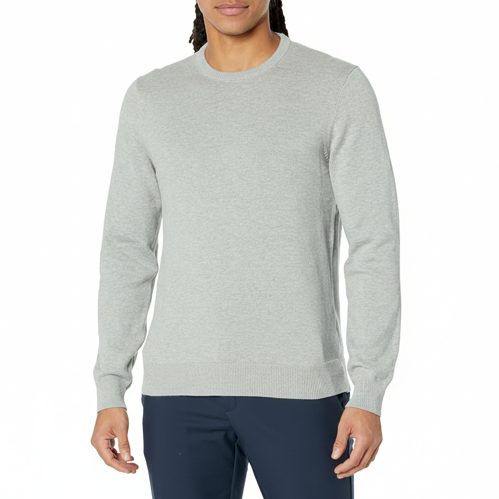Men's Long-Sleeve Crewneck Sweater, 100% Cotton, Big & Tall Options Available