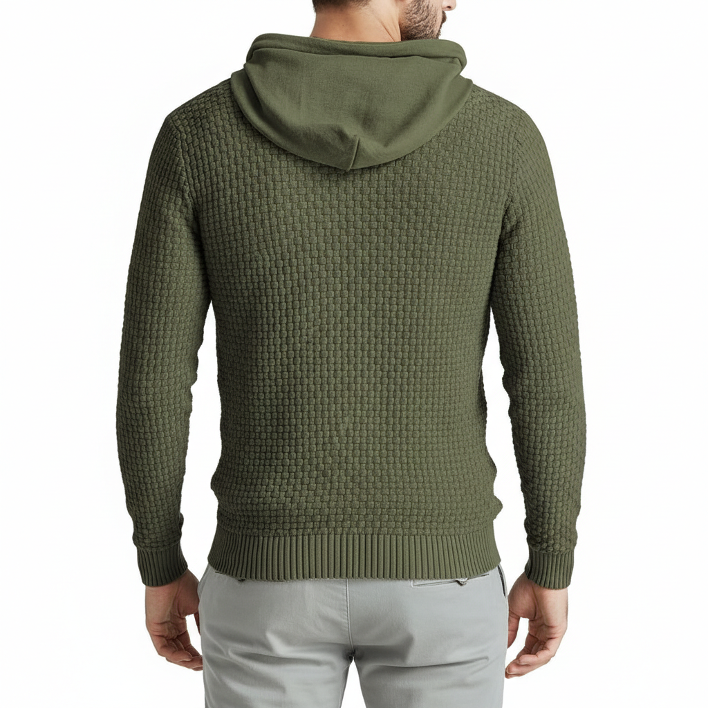 Mens Hooded Sweatshirt Long Sleeve Solid Knitted Hoodie Pullover Sweater