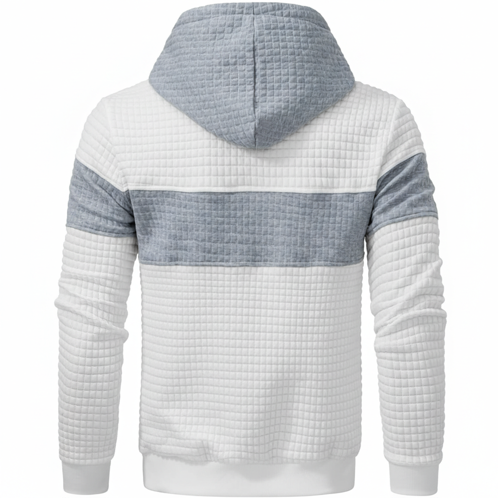Men Sweatshirts Long Sleeve Pullover Patchwork Plaid Jacquard Hoodie Casual Drawstring Hoody Top
