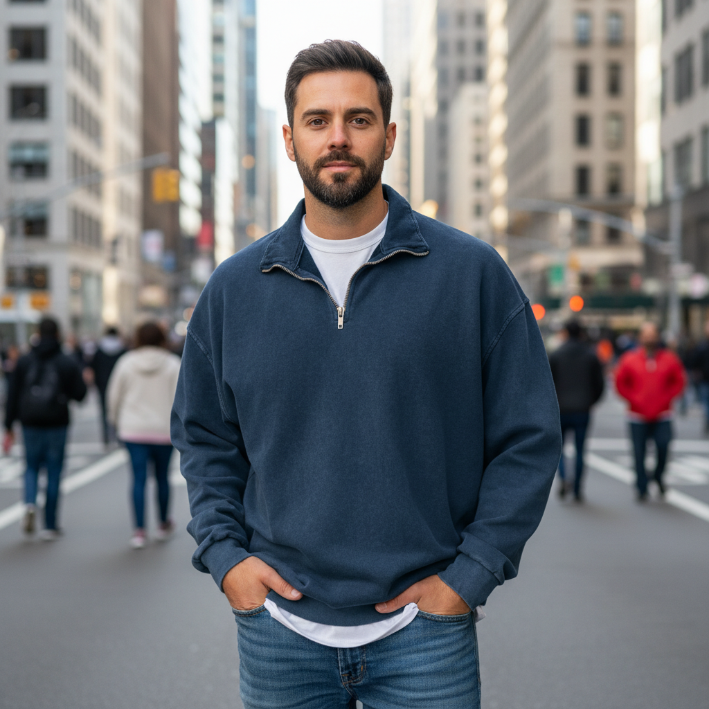 Stand Collar Half Zip Pullover For Men