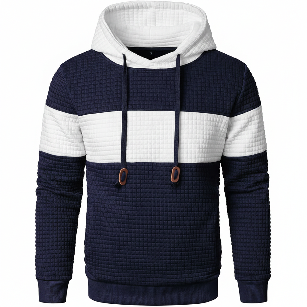 Men Sweatshirts Long Sleeve Pullover Patchwork Plaid Jacquard Hoodie Casual Drawstring Hoody Top