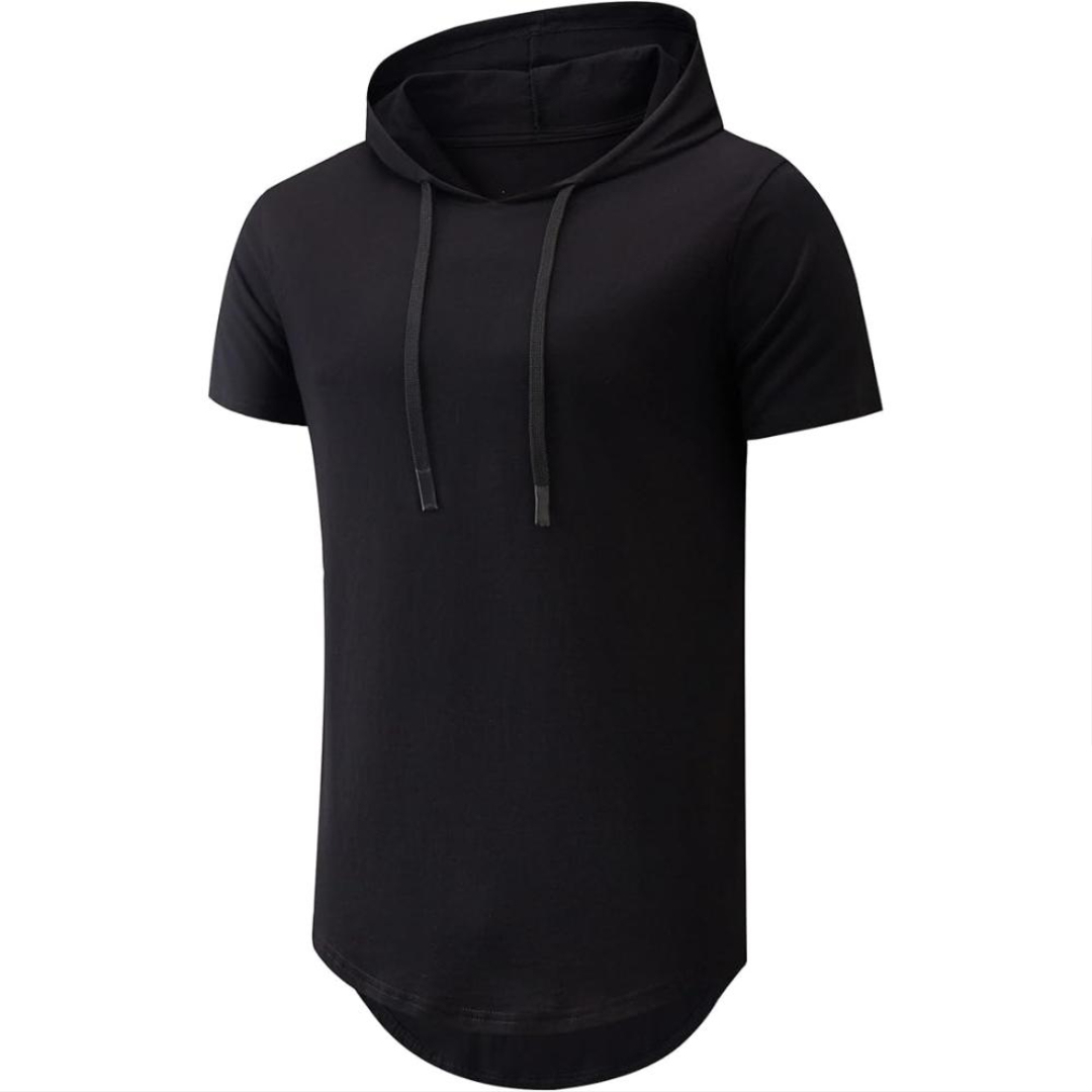 Men Cotton Short Sleeve Hooded T Shirt