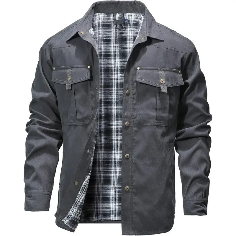 Flannel Lined Shacket Plaid Twill Jacket