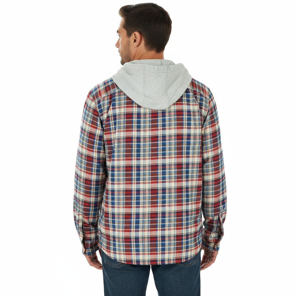 Men's Long Sleeve Quilted Lined Flannel Shirt Jacket with Hood