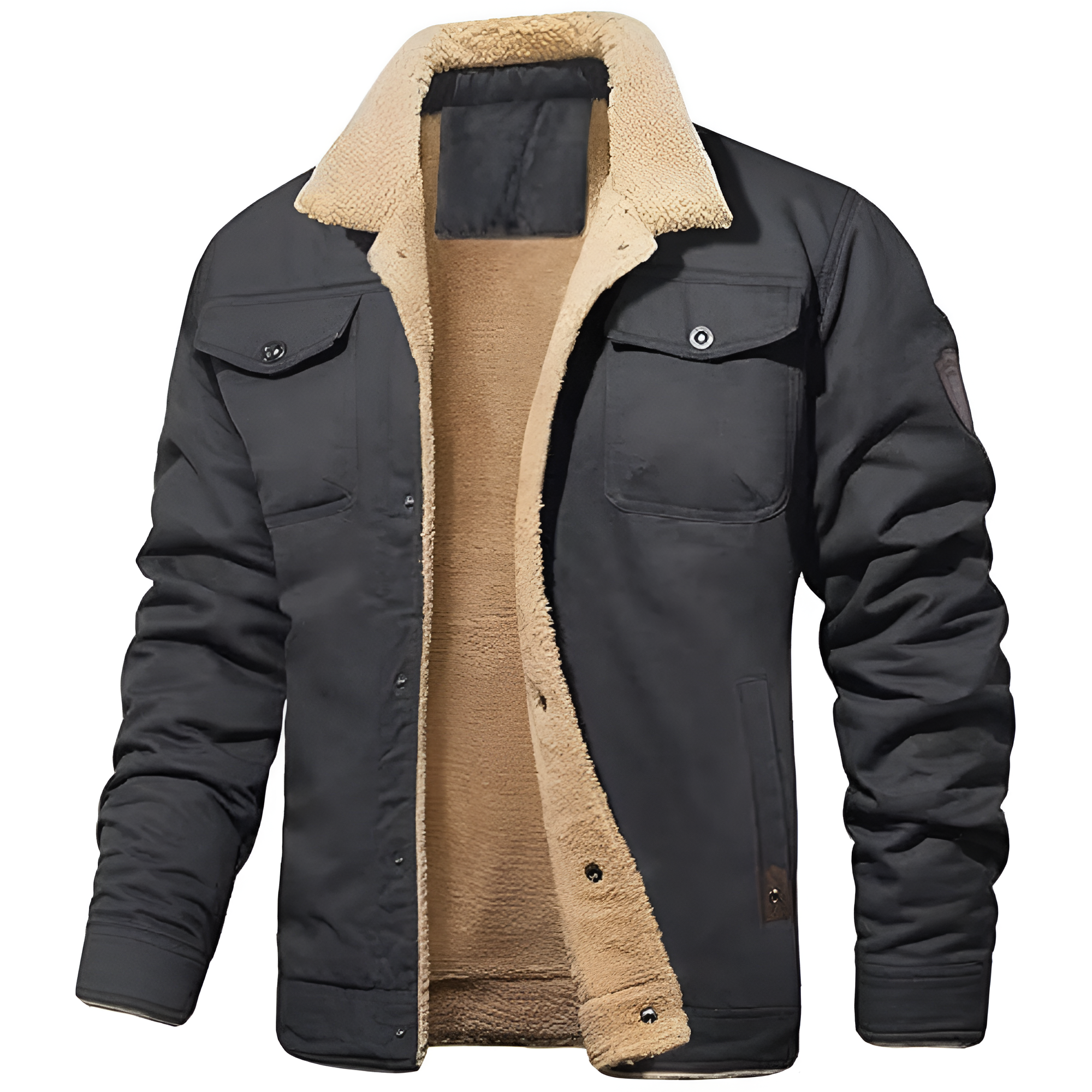 Warm Sherpa Lined Winter Trucker Coat With Pockets For Men