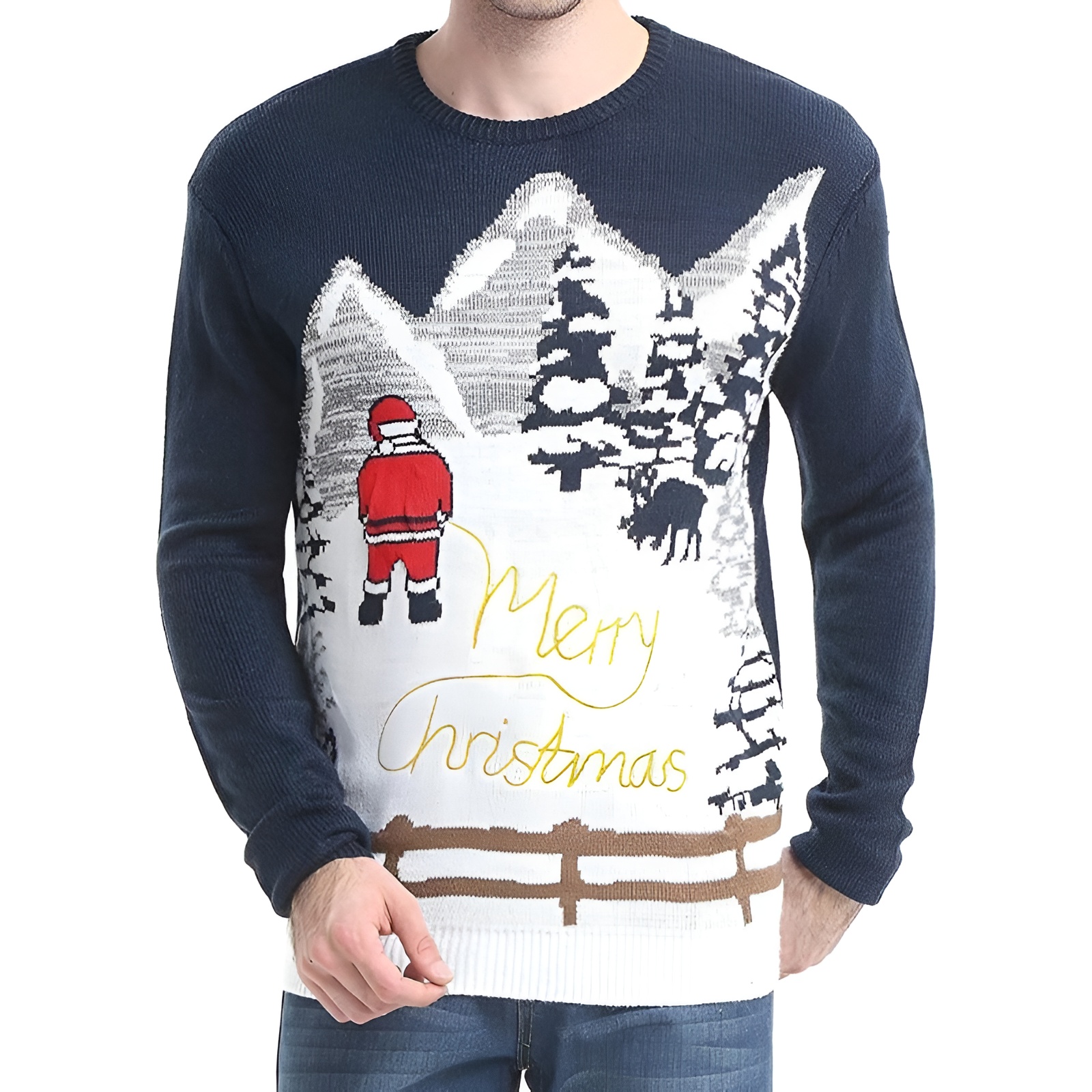 Men's Holiday Reindeer Snowman Santa Snowflakes Sweater