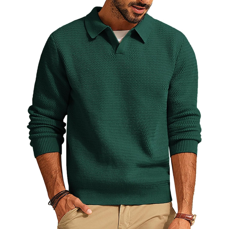 Textured V Style Long Sleeve Pullover