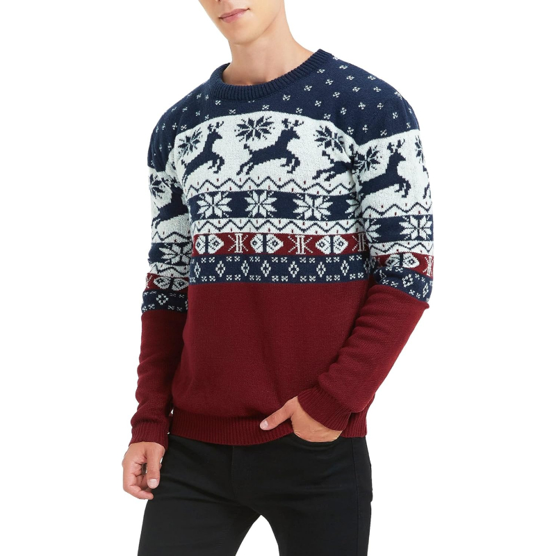 Men's Holiday Reindeer Snowman Santa Snowflakes Sweater