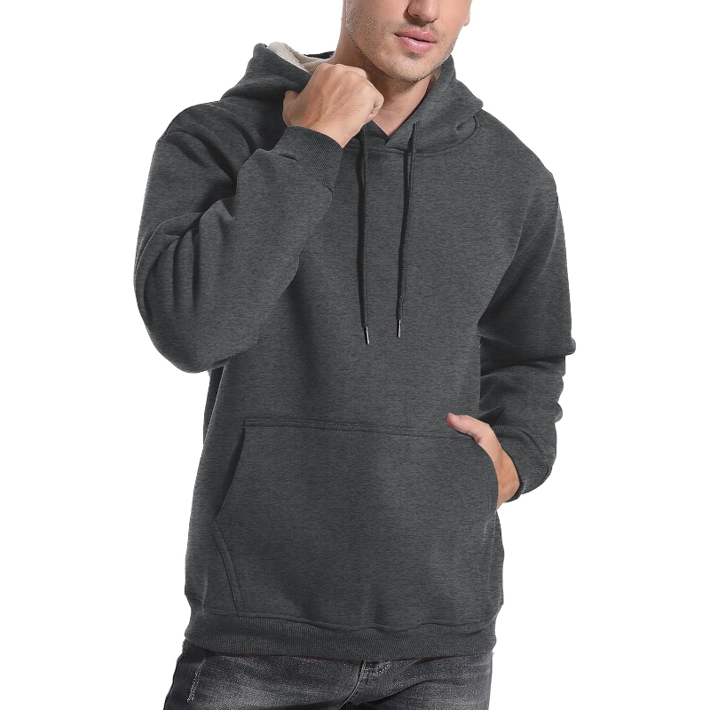 Men's Casual Fleece Sherpa Lined Hoodie Winter Warm Pullover Hooded Sweatshirt