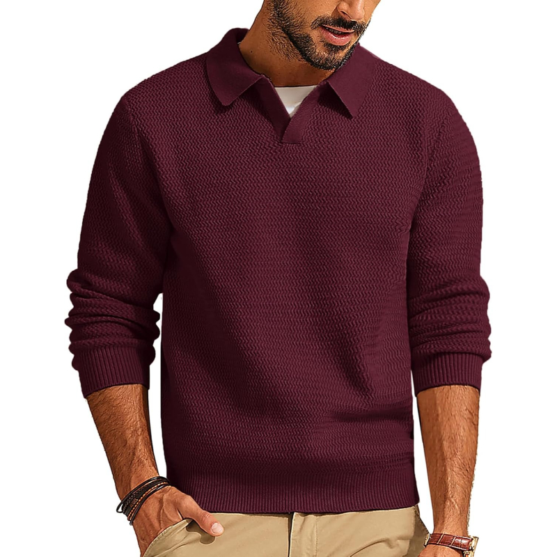 Textured V Style Long Sleeve Pullover