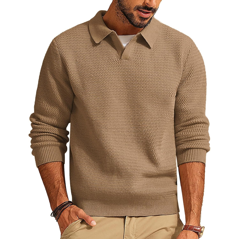 Textured V Style Long Sleeve Pullover