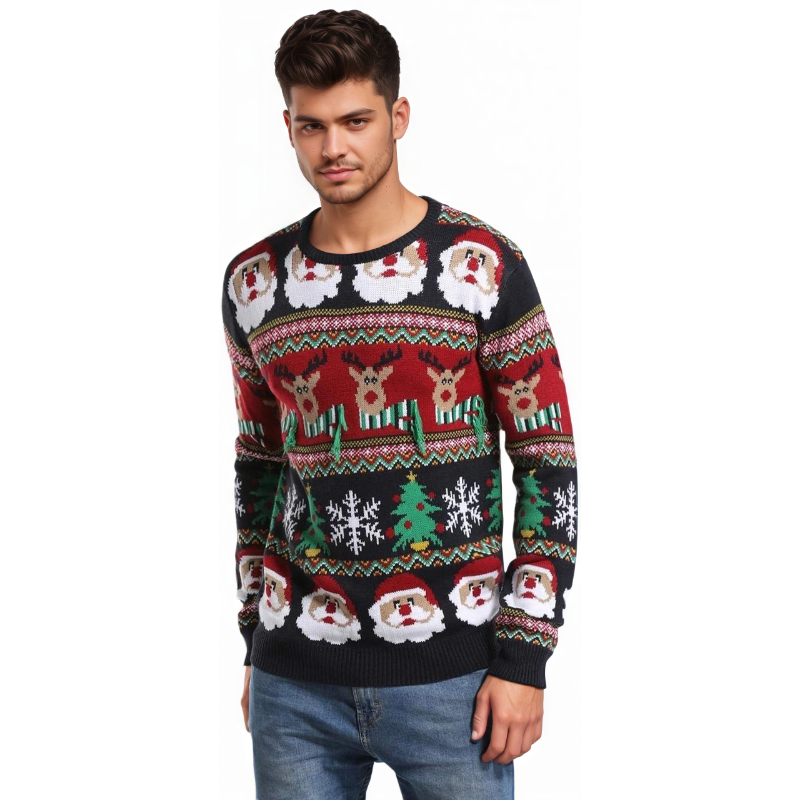 Men's Holiday Reindeer Snowman Santa Snowflakes Sweater