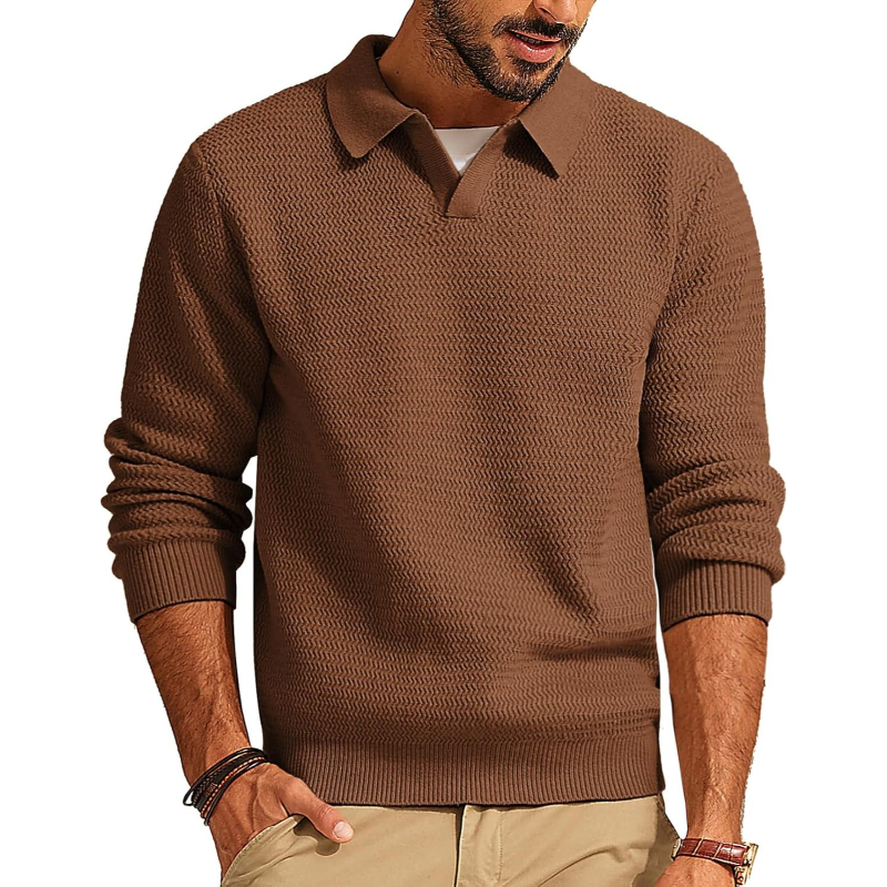 Textured V Style Long Sleeve Pullover