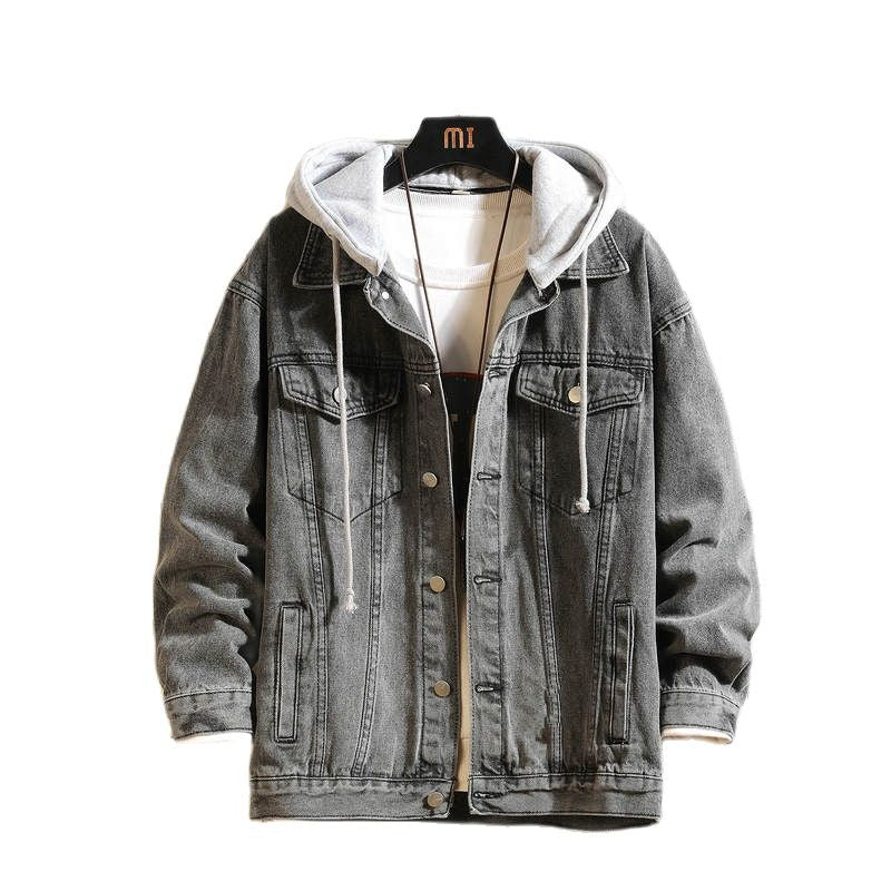 Men's Solid Hooded Denim Jacket