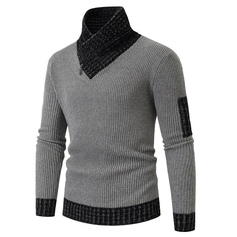 Men's Turtleneck Slim Fit Patchwork Pullover