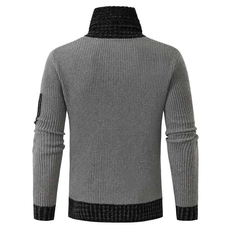 Men's Turtleneck Slim Fit Patchwork Pullover