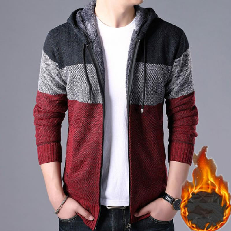 Men's Zipper Striped Hooded Cardigan