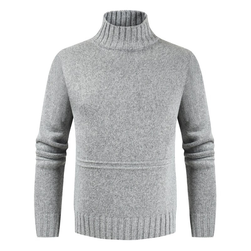 Men's Turtleneck Solid Knitted Cardigan