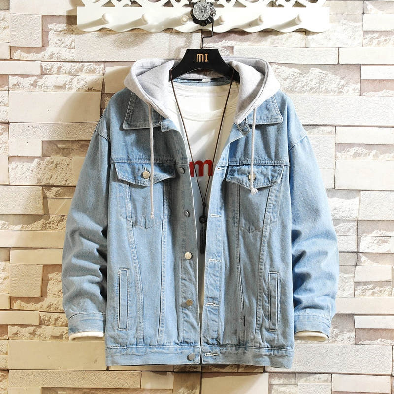Men's Solid Hooded Denim Jacket
