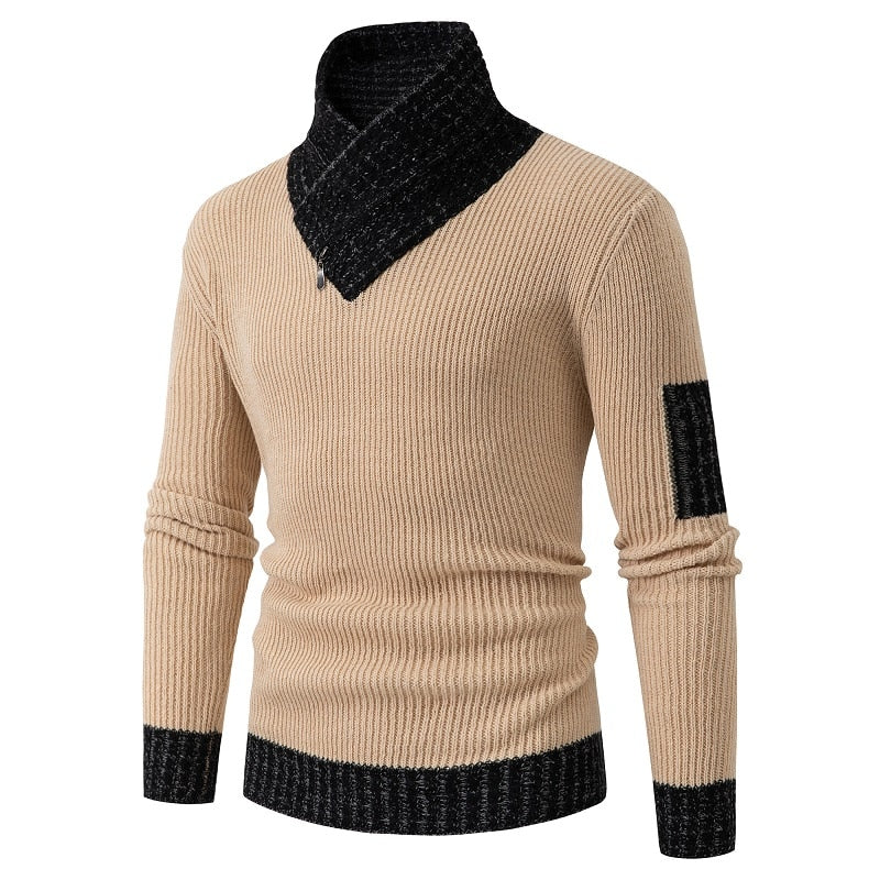 Men's Turtleneck Slim Fit Patchwork Pullover