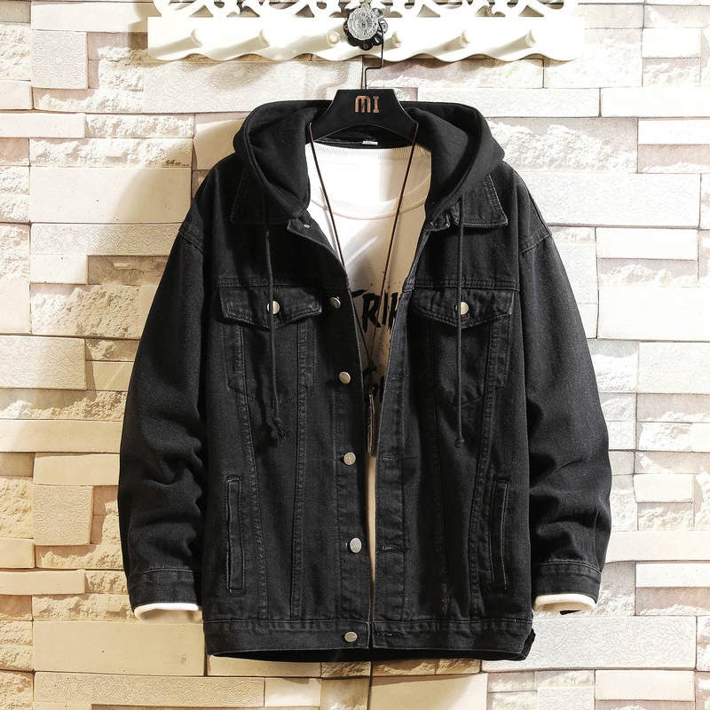 Men's Solid Hooded Denim Jacket