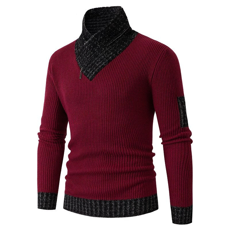 Men's Turtleneck Slim Fit Patchwork Pullover