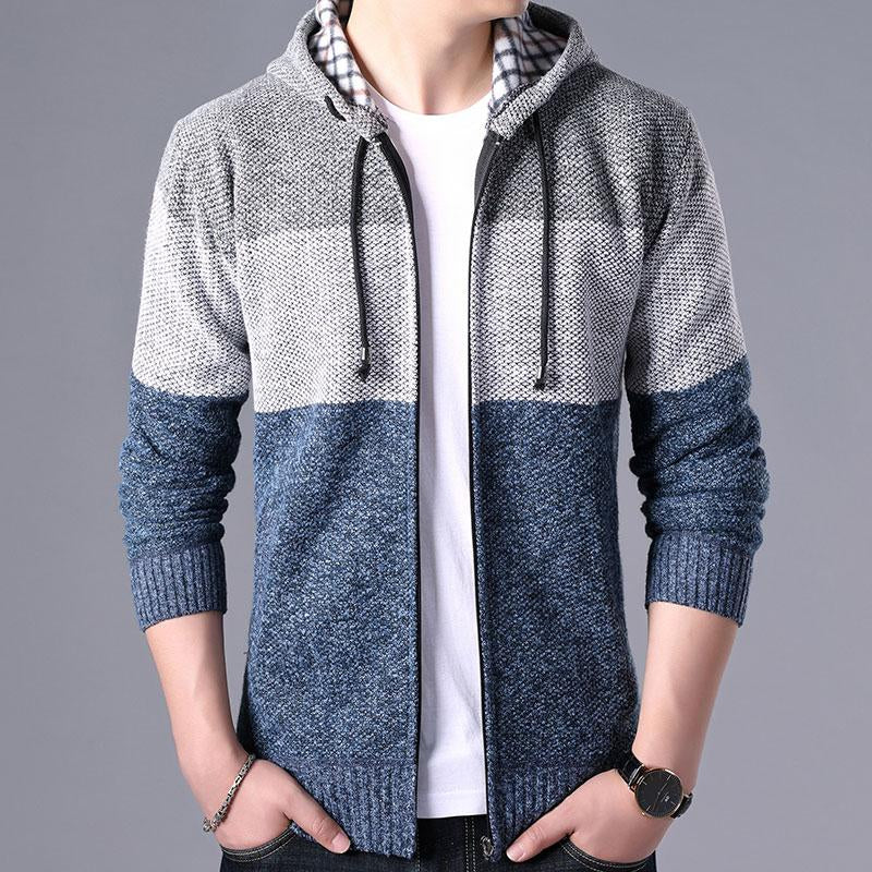Men's Zipper Striped Hooded Cardigan