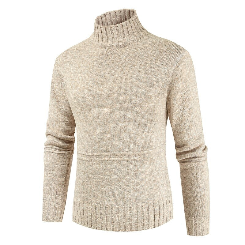 Men's Turtleneck Solid Knitted Cardigan